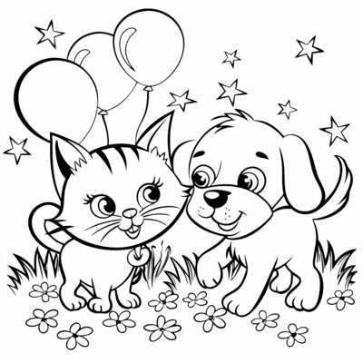 Cat And Dog In The Garden