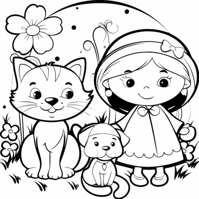 Cat And Dog And Girl