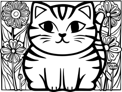 Cat And Flowers