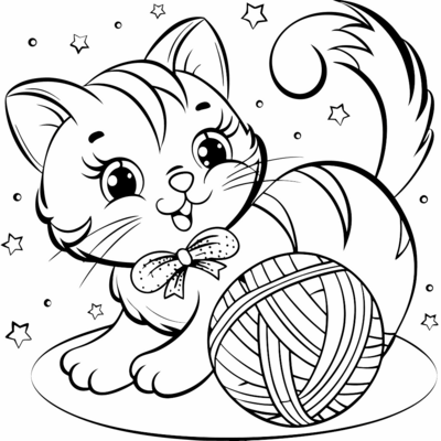 Cat Playing With Ball Of Wool