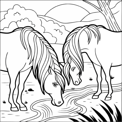 Horses Drinking From Stream 01