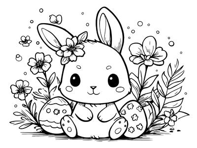 Easter Bunny With Flowers And Eggs