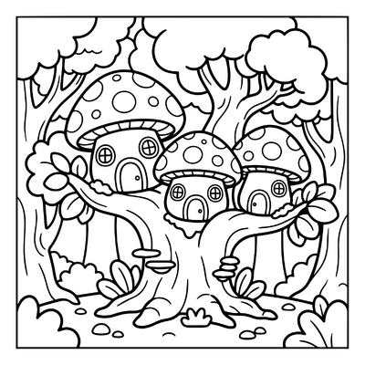 Mushroom Houses In A Tree