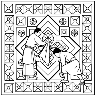 Tibetan Square Mandala Monks