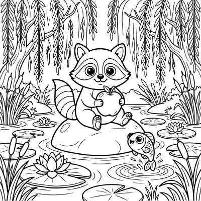 Raccoon In Pond