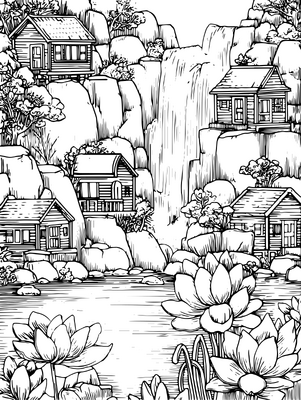 Waterfall With Lillies