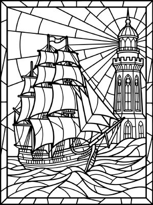 Sailing Ship In Stained Glass