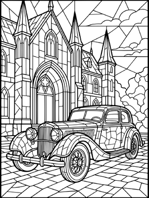 Classic Car On Stained Glass