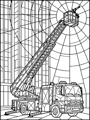 Fire Truck In Stained Glass